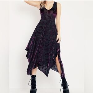 Blackmilk Velvet Plum Spell V Neck Handerkerchief Dress